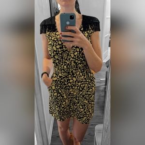 Animal print summer dress with shoulder tassels